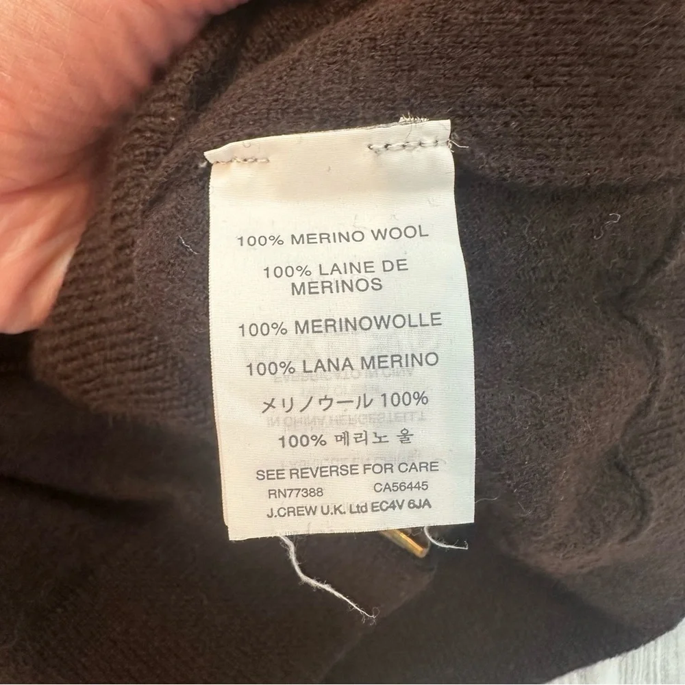 J Crew 100% Merino Wool Sweater M | Asymmetrical Zipper Chocolate Brown GUC